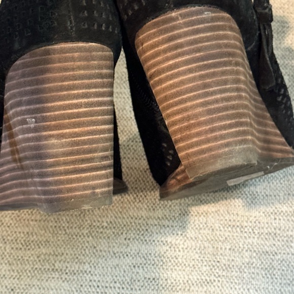Lucky Brand Black Perforated Suede Peep Toe Wedge Bootie Size 37 - Picture 7 of 7